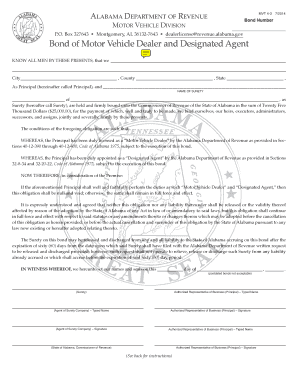 Bond of Motor Vehicle Dealer and Designated Agent - Surety Bonds - suretybonds