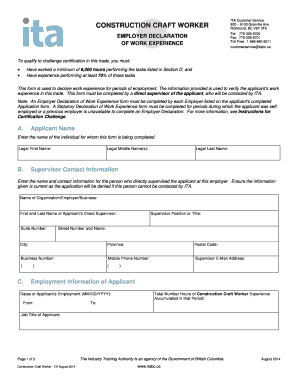 Employer Declaration of Work Experience
