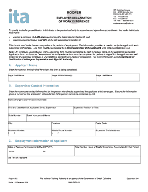 Employer Declaration of Work Experience for Roofers