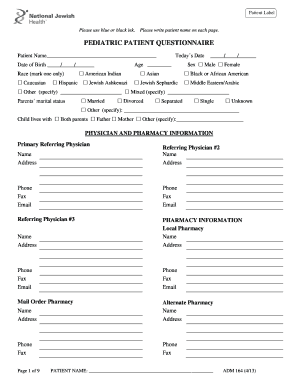 Pediatric Patient Questionnaire