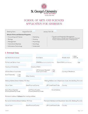 School of Arts and Sciences Application for Admission
