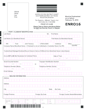 Enron Securities Litigation Proof of Claim