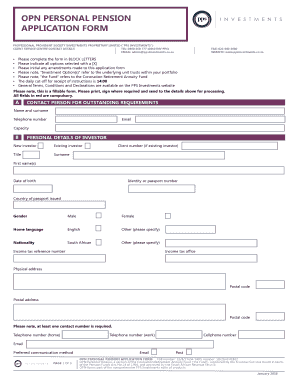 OPN Personal Pension Application Form