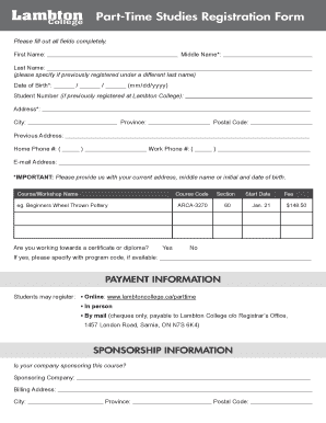 Part-Time Studies Registration Form