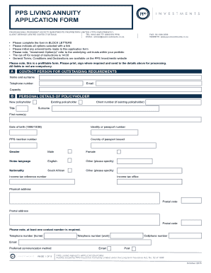 PPS Living Annuity Application Form