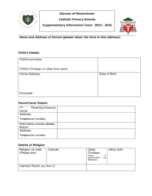 Catholic Primary Schools Supplementary Information Form
