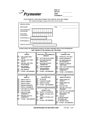 Electronic Control Credit Return Form