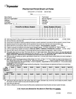 Protector Fryer Start-Up Form