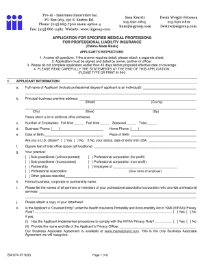 Application for Professional Liability Insurance
