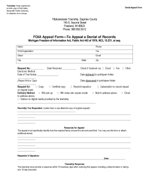 Michigan FOIA Appeal Form