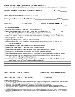 Galileo Academy Student Absence Verification Form
