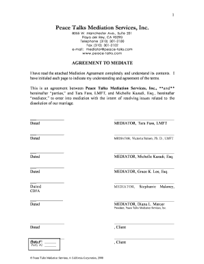 Mediation Agreement for Marriage Dissolution