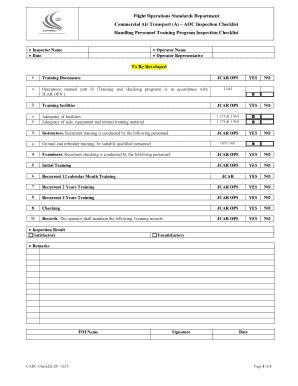 AOC Inspection Checklist for Handling Personnel Training
