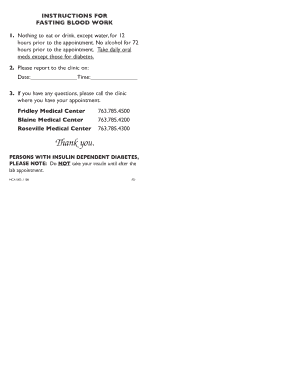 Fasting Blood Work Instructions