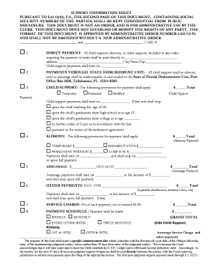 Florida Support Payment Information Sheet