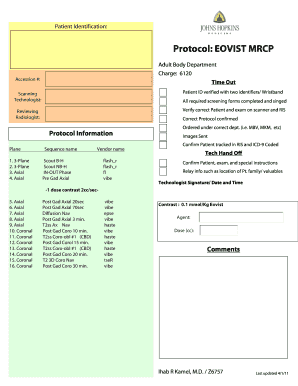Patient Identification Form for EOVIST MRCP