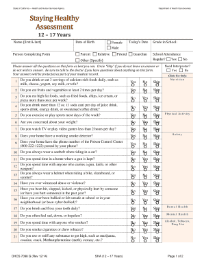 California Adolescent Health Assessment Form