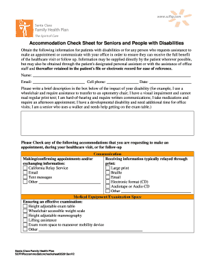 Accommodation Check Sheet for Healthcare