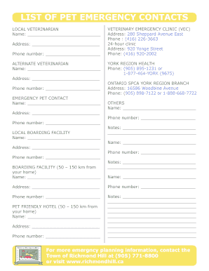 Pet Emergency Contact Form