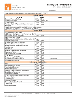 Facility Site Review Worksheet