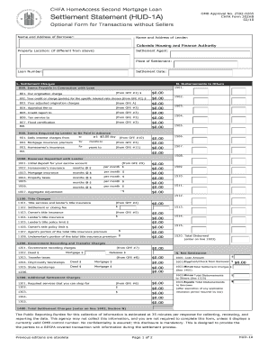 CHFA HomeAccess Second Mortgage Loan Settlement Statement