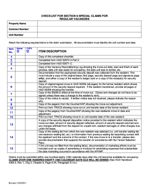Section 8 Special Claims Checklist
