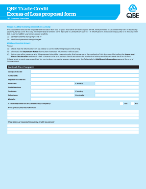 QBE Trade Credit Excess of Loss Proposal Form
