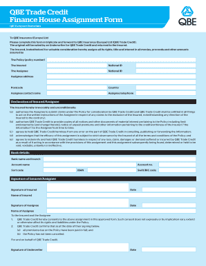 QBE Trade Credit Finance House Assignment Form