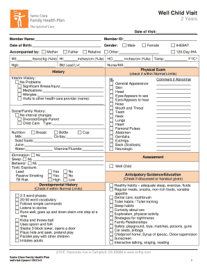 Well Child Visit Form 2 Years