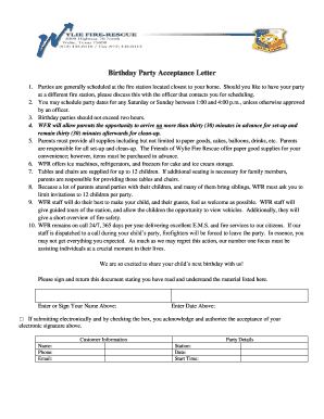 Birthday Party Acceptance Letter