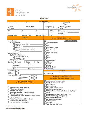 Well Visit Form for 9-Month-Old