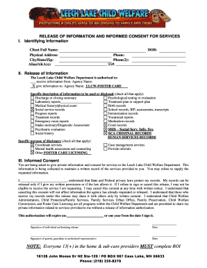 RELEASE OF INFORMATION AND INFORMED CONSENT FOR SERVICES I - llojibwe