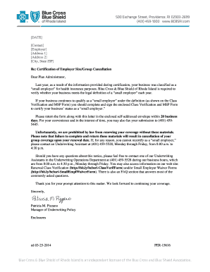 Re Certification of Employer SizeGroup Cancellation