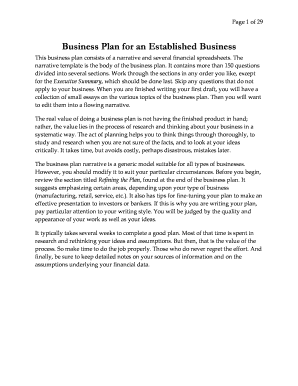 Business Plan for an Established Business