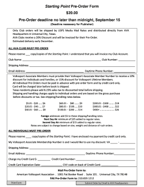 Starting Point Pre-Order Form