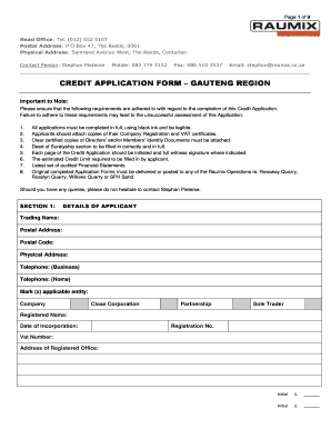 Credit Application Form - Gauteng Region