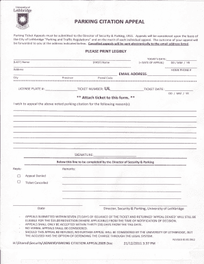 Parking Ticket Appeal Form