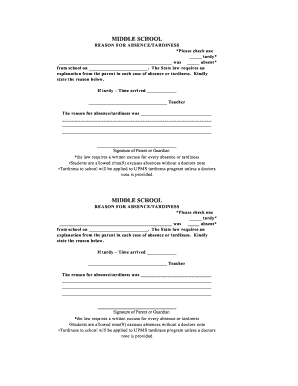 Middle School Absence Tardiness Form