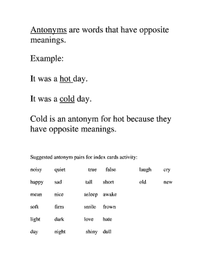 Antonyms and Synonyms Worksheet