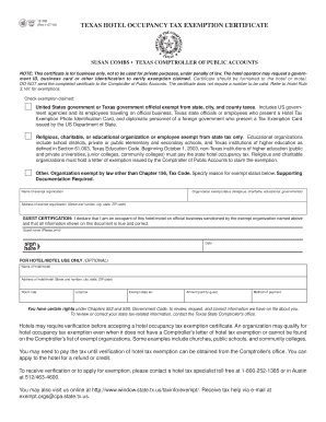 Texas Hotel Occupancy Tax Exemption Certificate