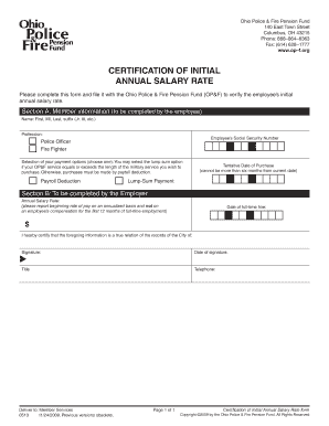 Ohio Police & Fire Pension Fund Certification of Initial Annual Salary Rate