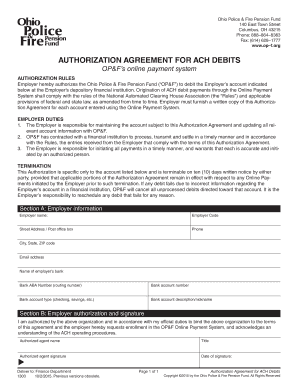 Ohio Police & Fire Pension Fund ACH Debit Authorization