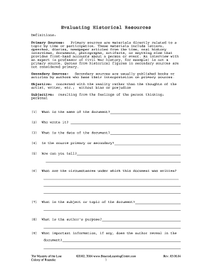 Historical Document Evaluation Form