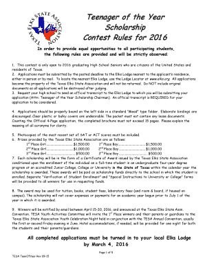 Teenager of the Year Scholarship Application