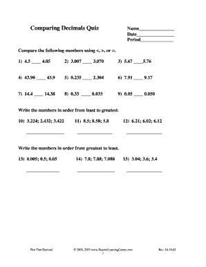 Decimals Comparison Quiz
