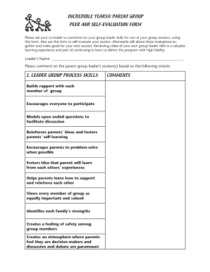 Incredible Years Parent Group Peer and Self-Evaluation Form