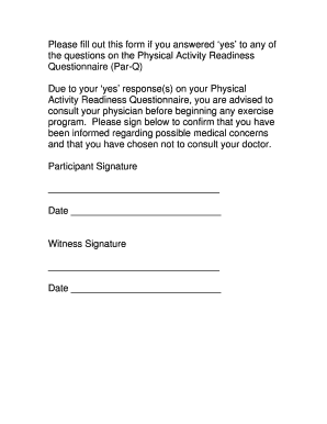 Physical Activity Readiness Medical Waiver Form