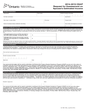 OSAP Request for Assessment on Spouse’s Estimated Income
