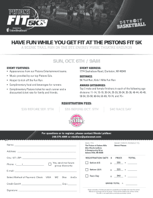 Pistons Fit 5K Registration Form
