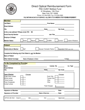 PSC CUNY Optical Reimbursement Form